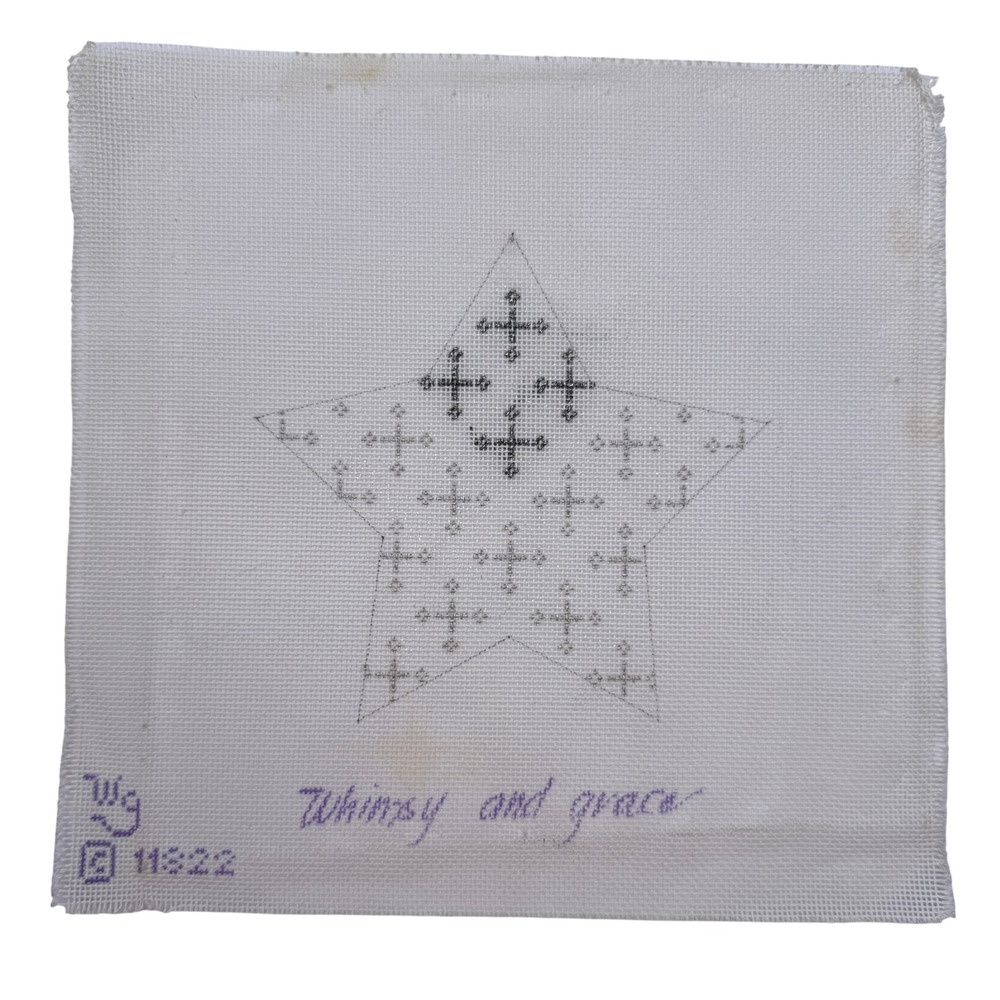 Vintage Christmas Silver Star Hand Painted Needlepoint Canvas Whimsy and Grace